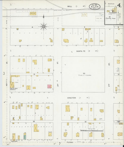 Sanborn Fire Insurance Map from Alva, Woods County, Oklahoma (1905), Sheet #0004 - Complete Map Set gallery image, historic Sanborn map, vintage wall art, Oklahoma Oklahoma