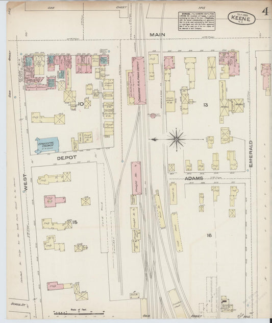 Sanborn Fire Insurance Map from Keene, Cheshire County, New Hampshire (1884), Sheet #0004 - Historic Sanborn Fire Insurance Map Print, vintage old map wall art, antique decor, genealogy gift, New Hampshire New Hampshire map
