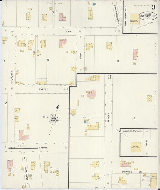 Sanborn Fire Insurance Map from Owingsville, Bath County, Kentucky (1908), Sheet #0003 - Historic Sanborn Fire Insurance Map Print, vintage old map wall art, antique decor, genealogy gift, Kentucky Kentucky map