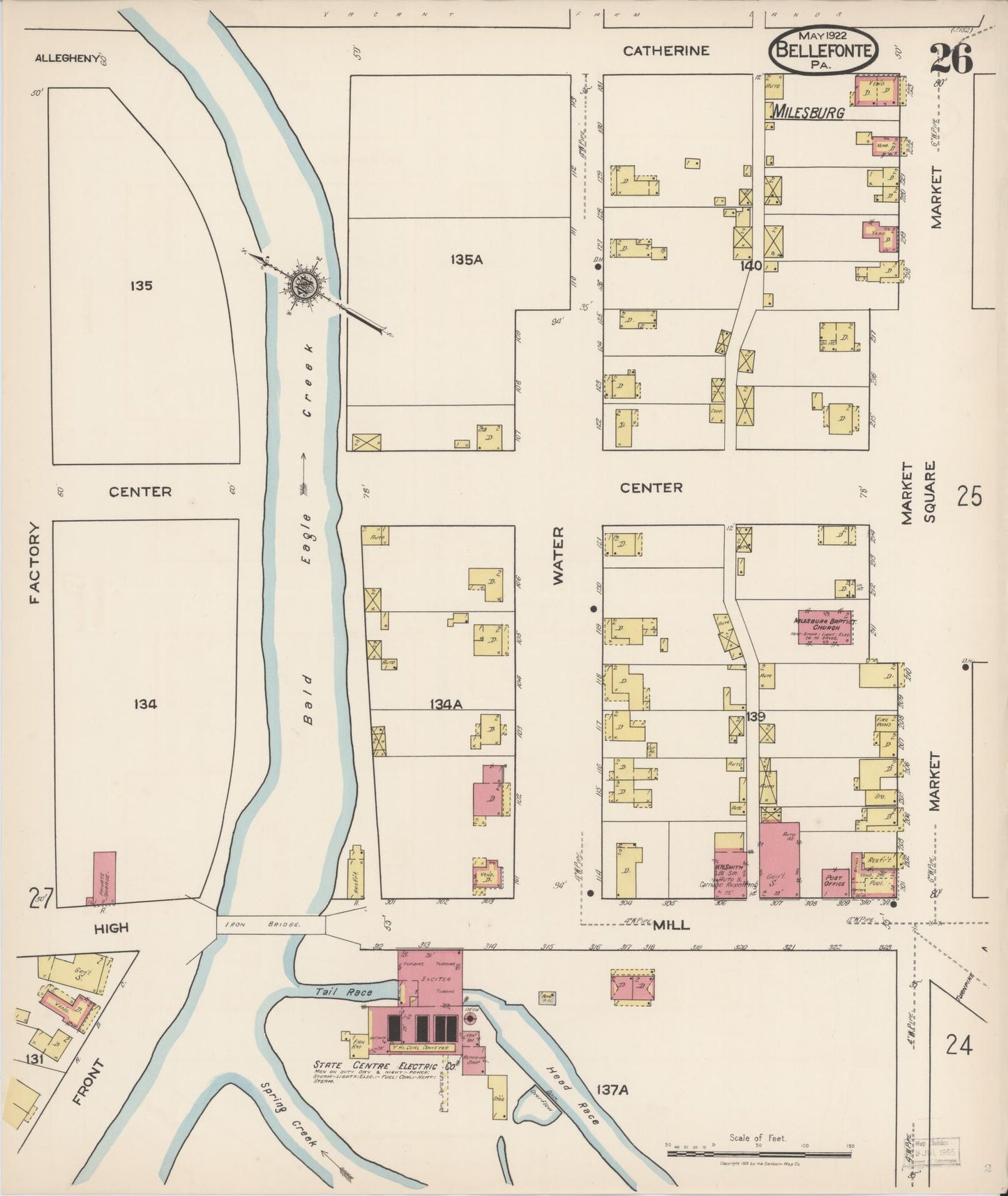 Sanborn Fire Insurance Map from Bellefonte, Centre County, Pennsylvania (1922), Sheet #0026 - Historic Sanborn Fire Insurance Map Print, vintage old map wall art, antique decor, genealogy gift, Pennsylvania Pennsylvania map