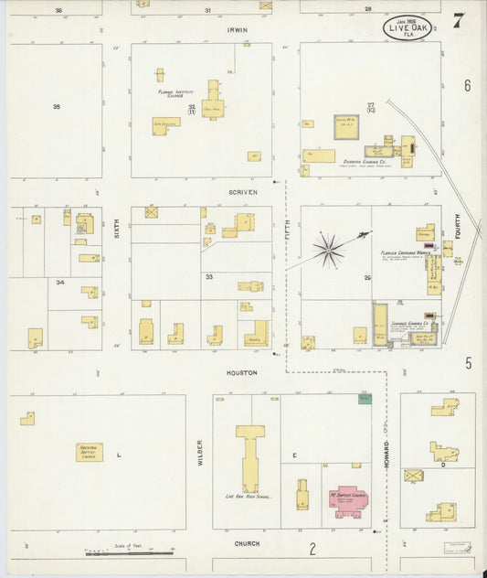 Sanborn Fire Insurance Map from Live Oak, Suwanee County, Florida (1906), Sheet #0007 - Historic Sanborn Fire Insurance Map Print, vintage old map wall art, antique decor, genealogy gift, Florida Florida map
