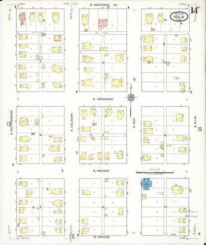 Sanborn Fire Insurance Map from Iola, Allen County, Kansas (1917), Sheet #0014 - Complete Map Set gallery image, historic Sanborn map, vintage wall art, Kansas Kansas