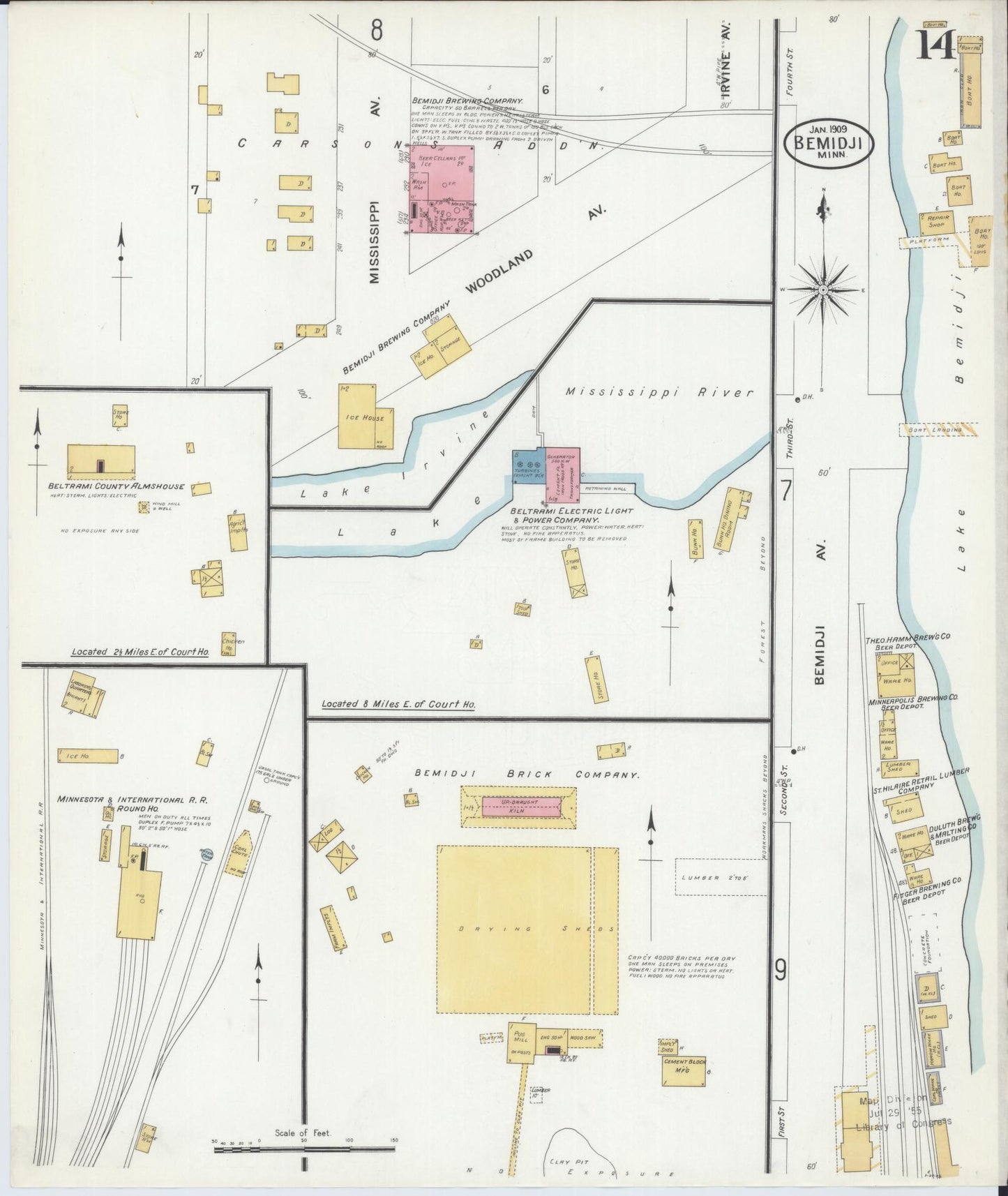 Sanborn Fire Insurance Map from Bemidji, Beltrami County, Minnesota (1909), Sheet #0014 - Historic Sanborn Fire Insurance Map Print, vintage old map wall art, antique decor, genealogy gift, Minnesota Minnesota map