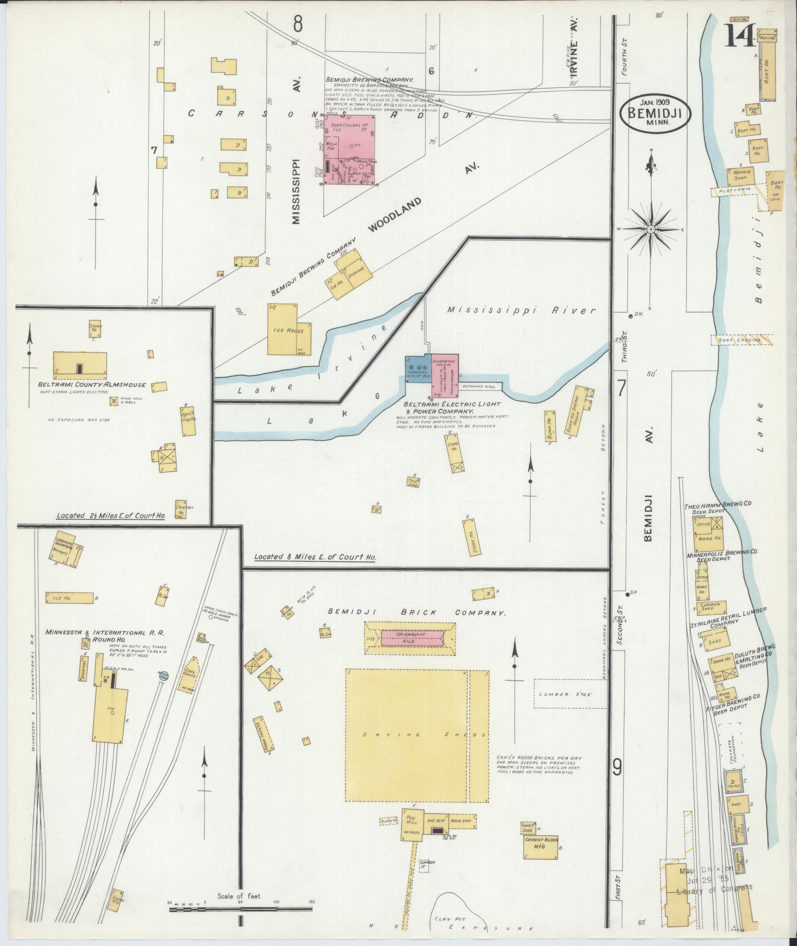 Sanborn Fire Insurance Map from Bemidji, Beltrami County, Minnesota (1909), Sheet #0014 - Historic Sanborn Fire Insurance Map Print, vintage old map wall art, antique decor, genealogy gift, Minnesota Minnesota map