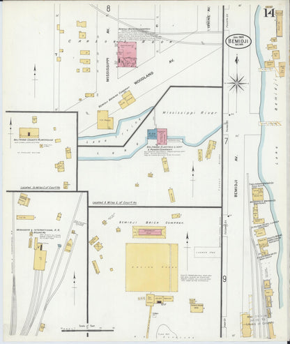 Sanborn Fire Insurance Map from Bemidji, Beltrami County, Minnesota (1909), Sheet #0014 - Historic Sanborn Fire Insurance Map Print, vintage old map wall art, antique decor, genealogy gift, Minnesota Minnesota map