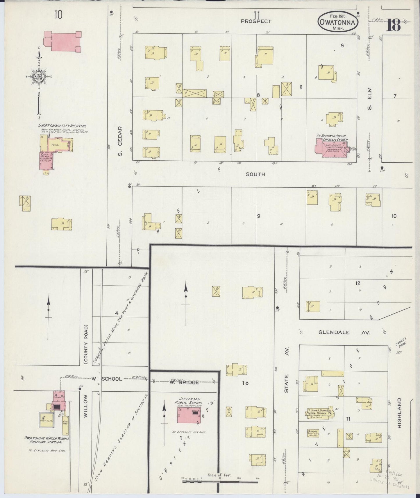 Sanborn Fire Insurance Map from Owatonna, Steele County, Minnesota (1915), Sheet #0018 - Historic Sanborn Fire Insurance Map Print, vintage old map wall art, antique decor, genealogy gift, Minnesota Minnesota map