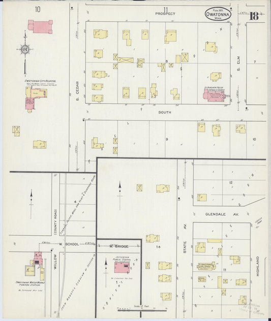 Sanborn Fire Insurance Map from Owatonna, Steele County, Minnesota (1915), Sheet #0018 - Historic Sanborn Fire Insurance Map Print, vintage old map wall art, antique decor, genealogy gift, Minnesota Minnesota map