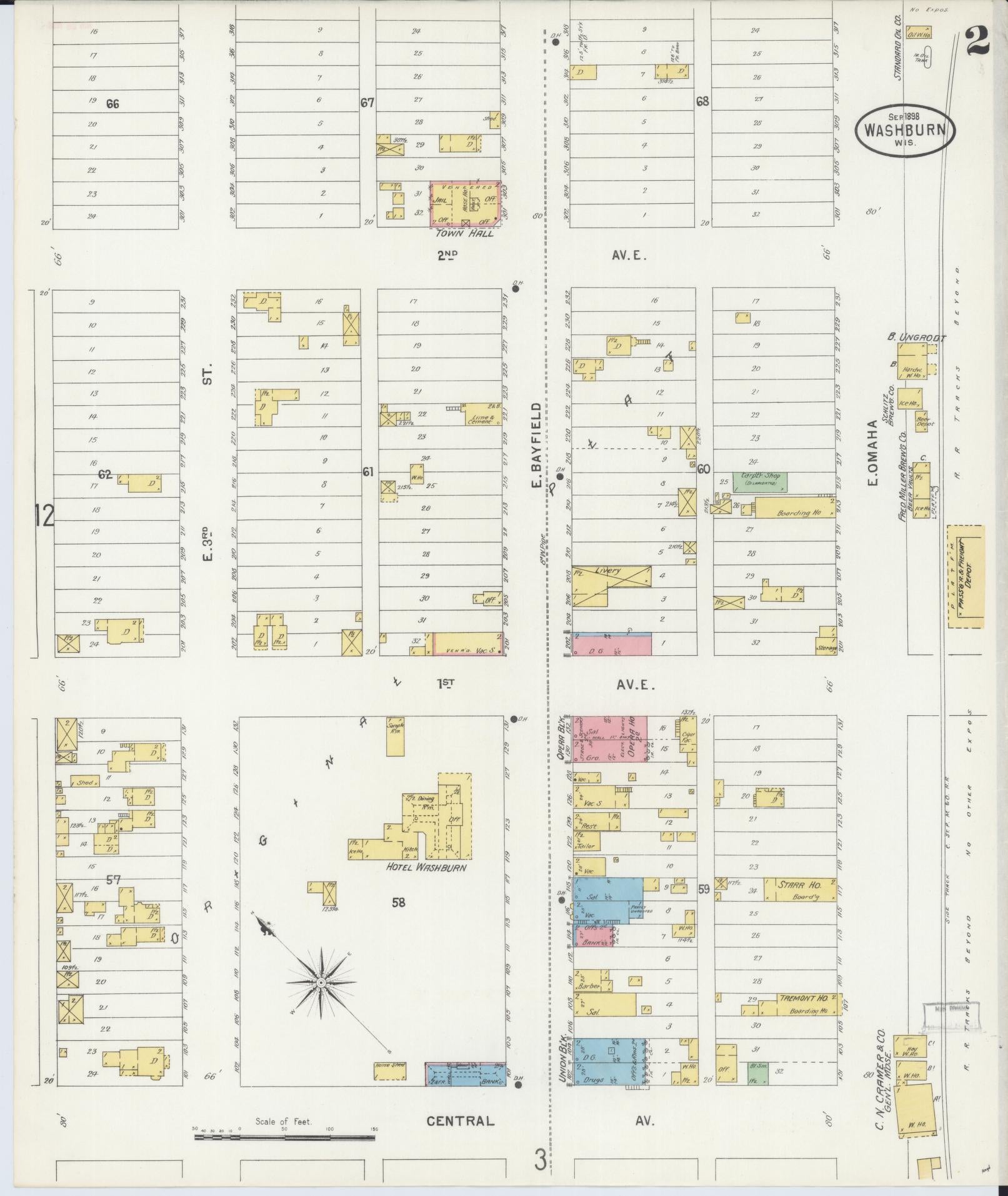 Sanborn Fire Insurance Map from Washburn, Bayfield County, Wisconsin (1898), Sheet #0002 - Complete Map Set gallery image, historic Sanborn map, vintage wall art, Wisconsin Wisconsin