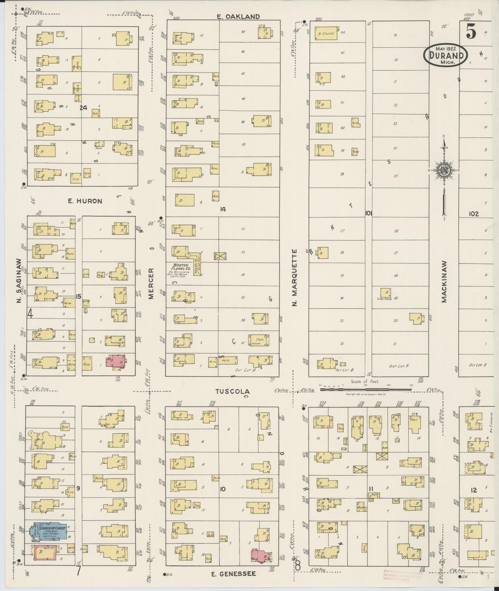 Sanborn Fire Insurance Map from Durand, Shiawassee County, Michigan (1922), Sheet #0005 - Historic Sanborn Fire Insurance Map Print, vintage old map wall art, antique decor, genealogy gift, Michigan Michigan map
