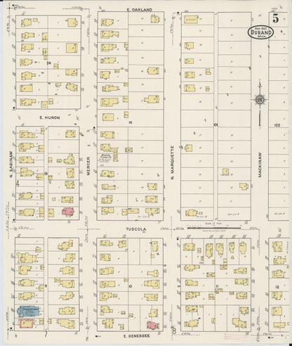 Sanborn Fire Insurance Map from Durand, Shiawassee County, Michigan (1922), Sheet #0005 - Historic Sanborn Fire Insurance Map Print, vintage old map wall art, antique decor, genealogy gift, Michigan Michigan map