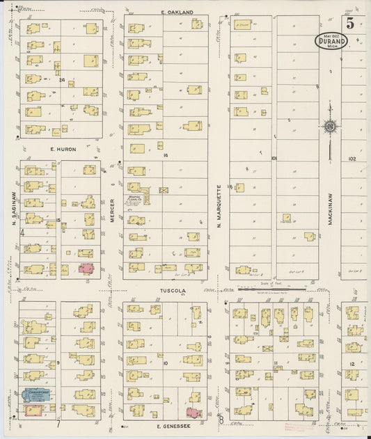 Sanborn Fire Insurance Map from Durand, Shiawassee County, Michigan (1922), Sheet #0005 - Historic Sanborn Fire Insurance Map Print, vintage old map wall art, antique decor, genealogy gift, Michigan Michigan map