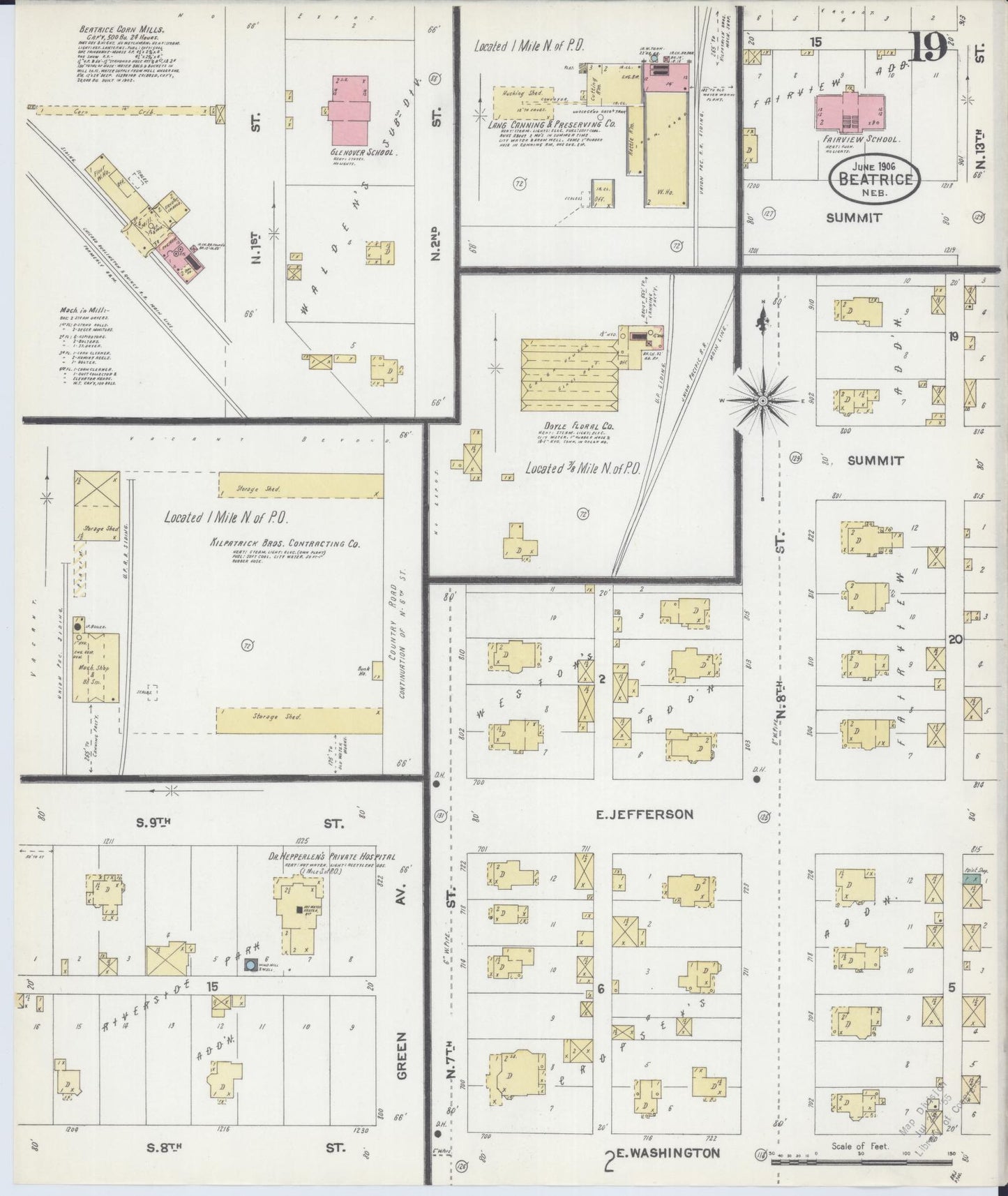 Sanborn Fire Insurance Map from Beatrice, Gage County, Nebraska (1906), Sheet #0019 - Historic Sanborn Fire Insurance Map Print, vintage old map wall art, antique decor, genealogy gift, Nebraska Nebraska map