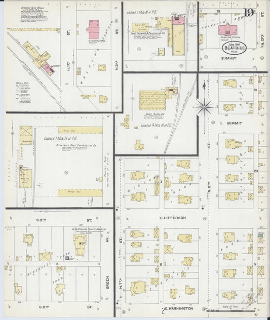 Sanborn Fire Insurance Map from Beatrice, Gage County, Nebraska (1906), Sheet #0019 - Historic Sanborn Fire Insurance Map Print, vintage old map wall art, antique decor, genealogy gift, Nebraska Nebraska map