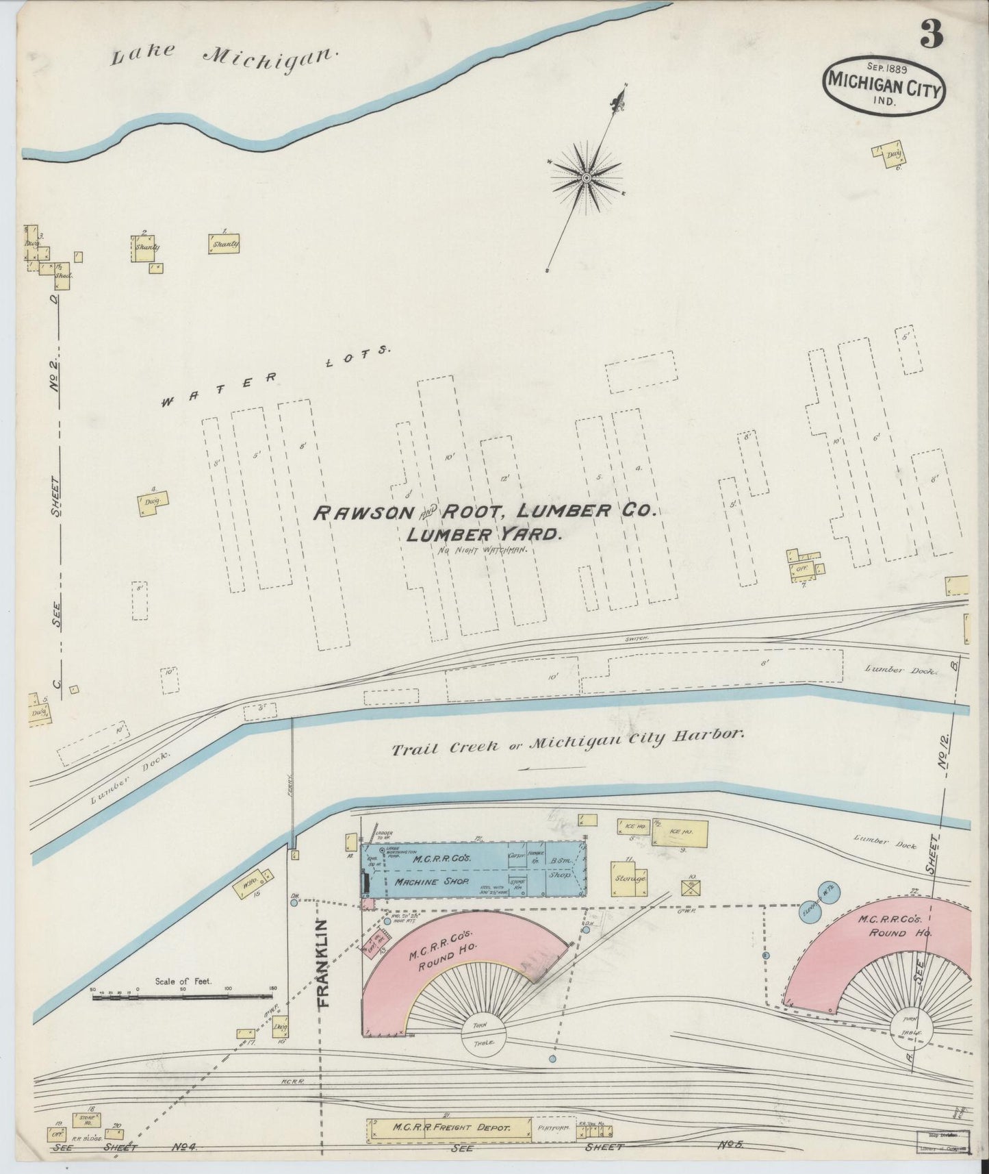 Sanborn Fire Insurance Map from Michigan City, La Porte County, Indiana (1889), Sheet #0003 - Complete Map Set gallery image, historic Sanborn map, vintage wall art, Michigan Michigan