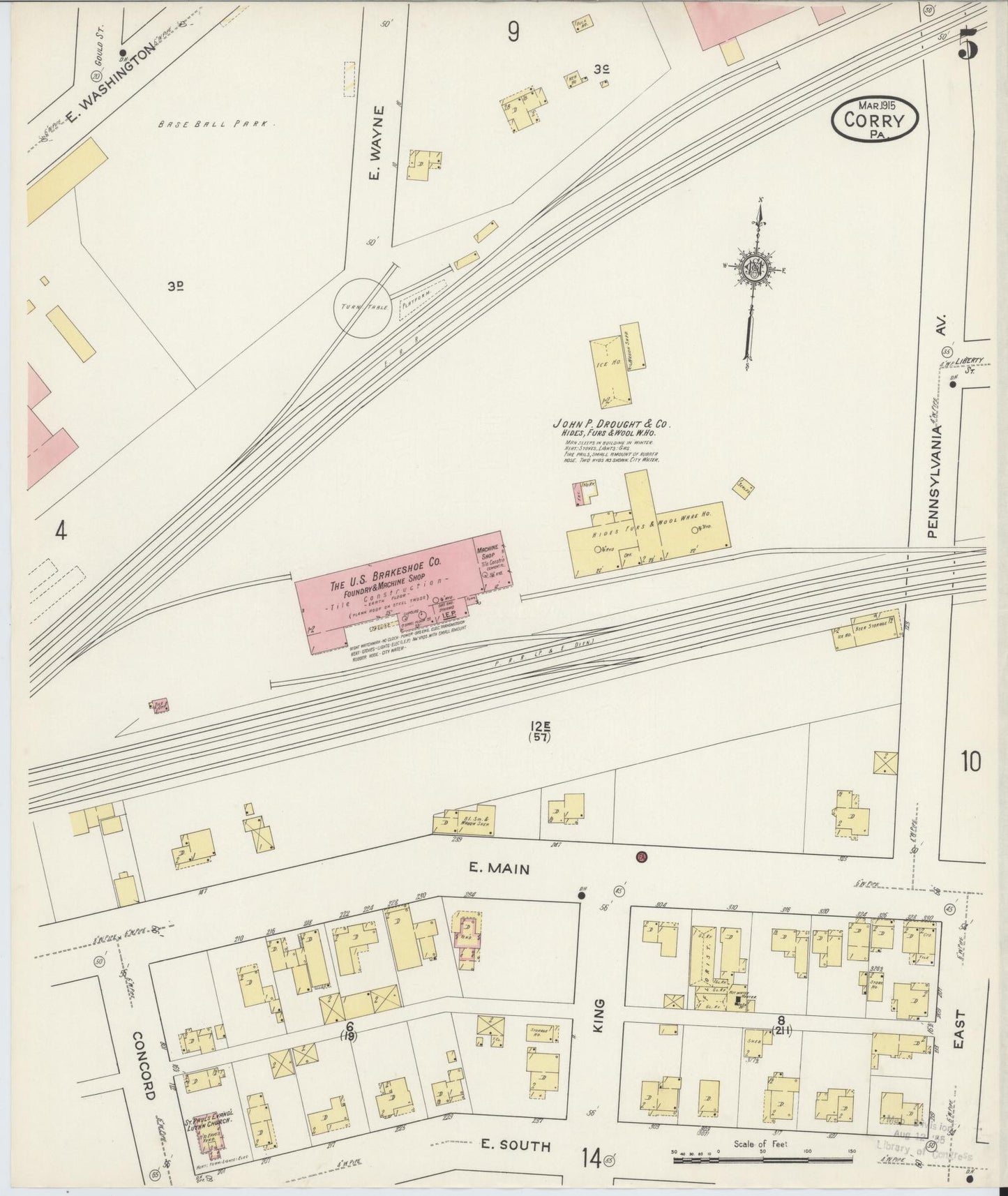 Sanborn Fire Insurance Map from Corry, Erie County, Pennsylvania (1915), Sheet #0005 - Historic Sanborn Fire Insurance Map Print, vintage old map wall art, antique decor, genealogy gift, Pennsylvania Pennsylvania map