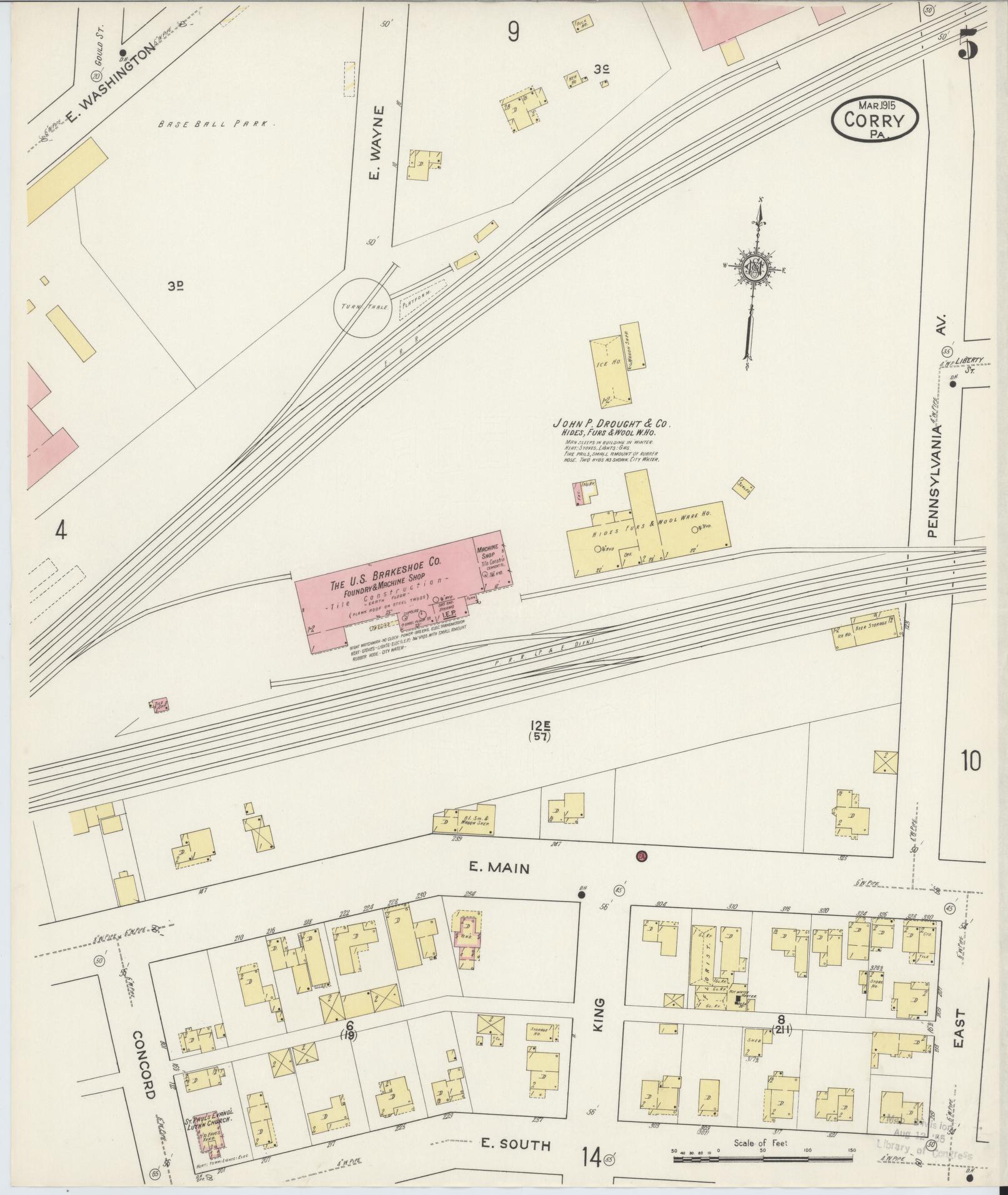 Sanborn Fire Insurance Map from Corry, Erie County, Pennsylvania (1915), Sheet #0005 - Historic Sanborn Fire Insurance Map Print, vintage old map wall art, antique decor, genealogy gift, Pennsylvania Pennsylvania map