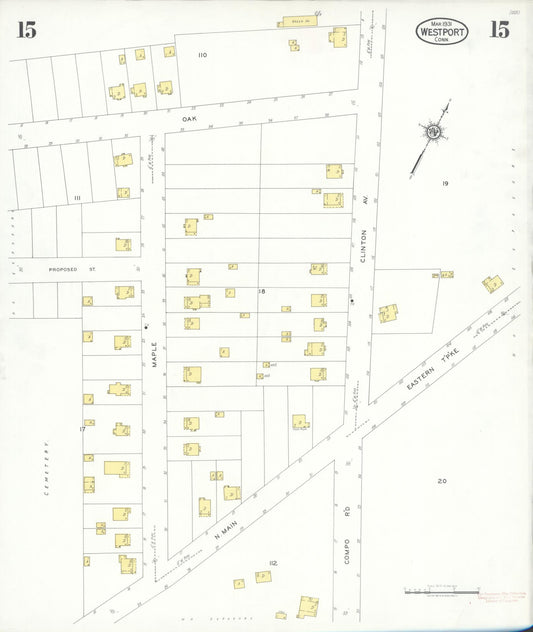 Sanborn Fire Insurance Map from Westport, Fairfield County, Connecticut (1931), Sheet #0015 - Historic Sanborn Fire Insurance Map Print, vintage old map wall art, antique decor, genealogy gift, Connecticut Connecticut map