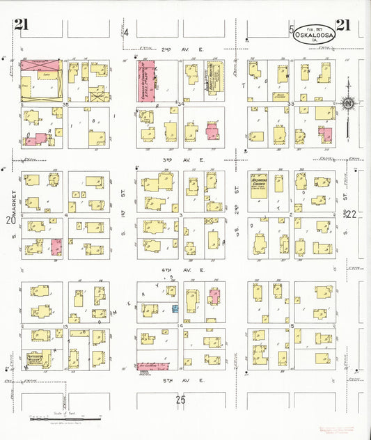 Sanborn Fire Insurance Map from Oskaloosa, Mahaska County, Iowa (1927), Sheet #0021 - Historic Sanborn Fire Insurance Map Print, vintage old map wall art