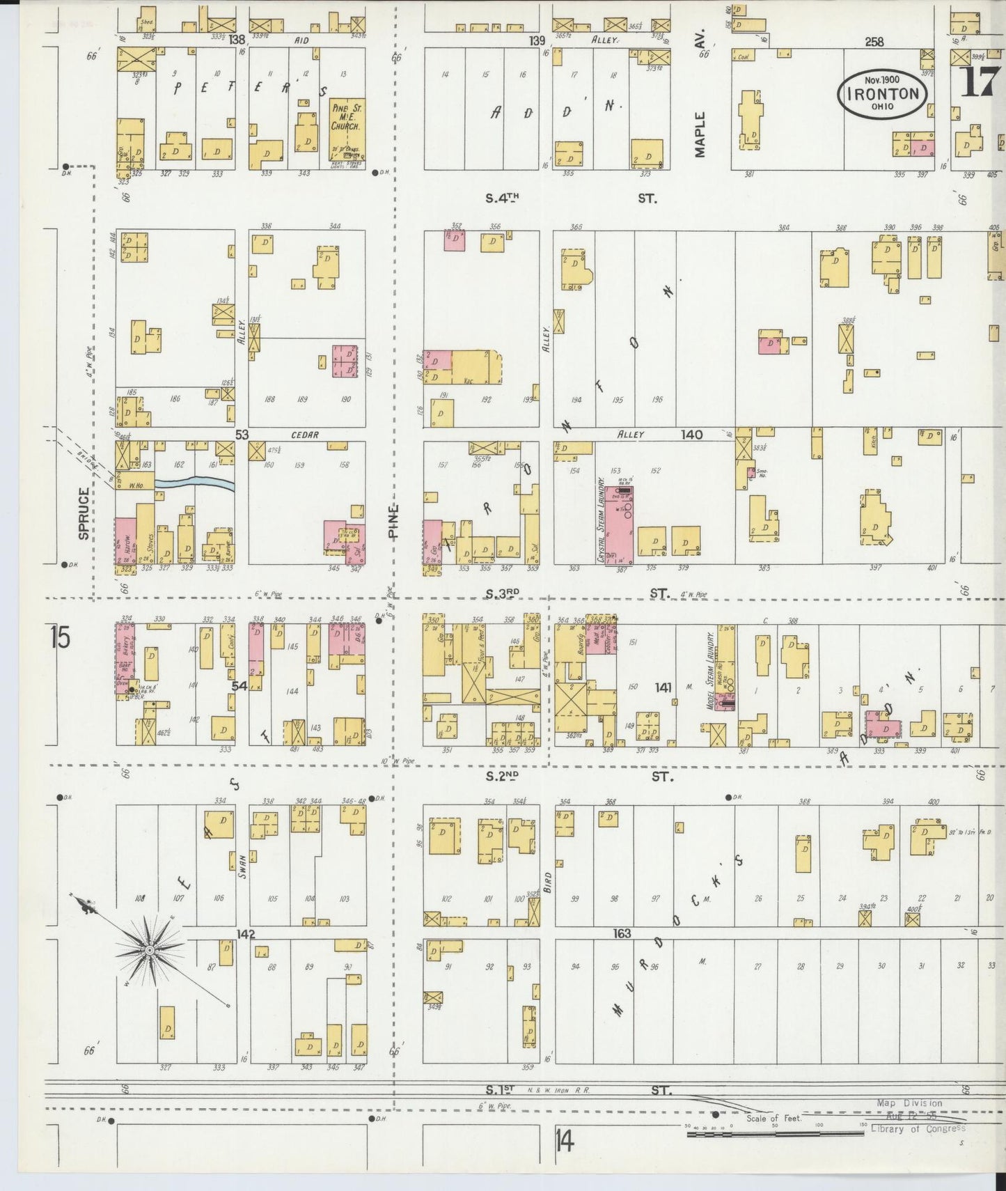 Sanborn Fire Insurance Map from Ironton, Lawrence County, Ohio (1900), Sheet #0017 - Historic Sanborn Fire Insurance Map Print, vintage old map wall art, antique decor, genealogy gift, Ohio Ohio map