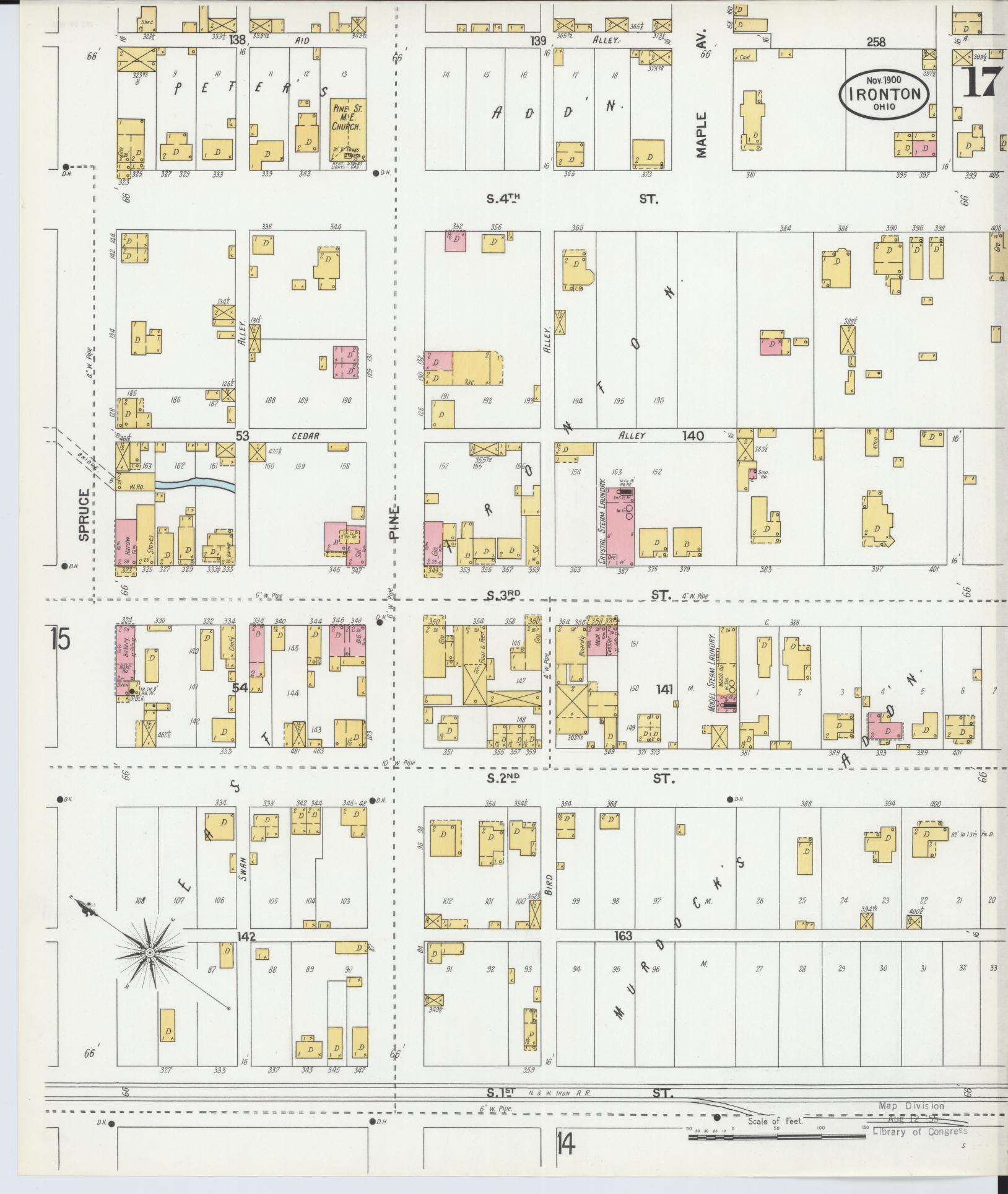 Sanborn Fire Insurance Map from Ironton, Lawrence County, Ohio (1900), Sheet #0017 - Historic Sanborn Fire Insurance Map Print, vintage old map wall art, antique decor, genealogy gift, Ohio Ohio map