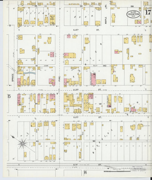 Sanborn Fire Insurance Map from Ironton, Lawrence County, Ohio (1900), Sheet #0017 - Historic Sanborn Fire Insurance Map Print, vintage old map wall art, antique decor, genealogy gift, Ohio Ohio map
