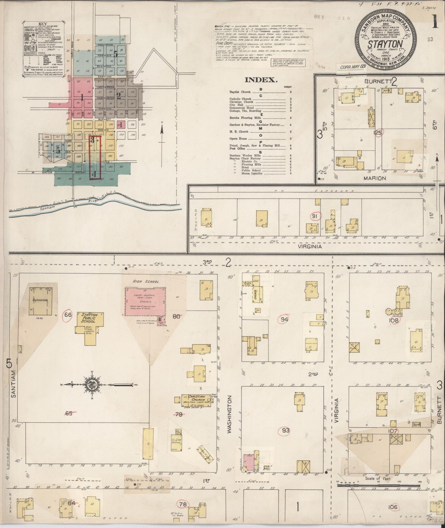Sanborn Fire Insurance Map from Stayton, Marion County, Oregon (1931), Sheet #0001 - Complete Map Set gallery image, historic Sanborn map, vintage wall art, Oregon Oregon