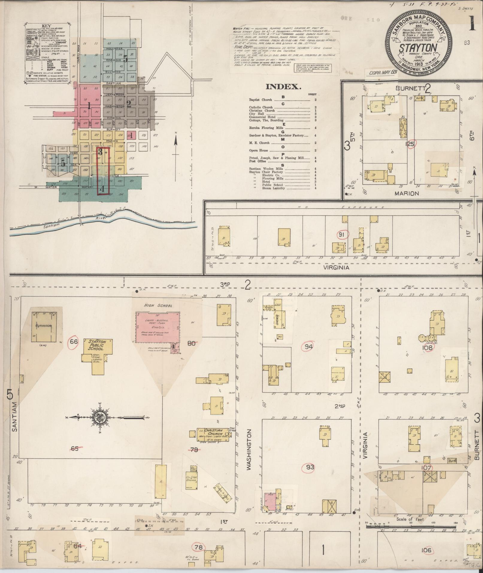 Sanborn Fire Insurance Map from Stayton, Marion County, Oregon (1931), Sheet #0001 - Complete Map Set gallery image, historic Sanborn map, vintage wall art, Oregon Oregon