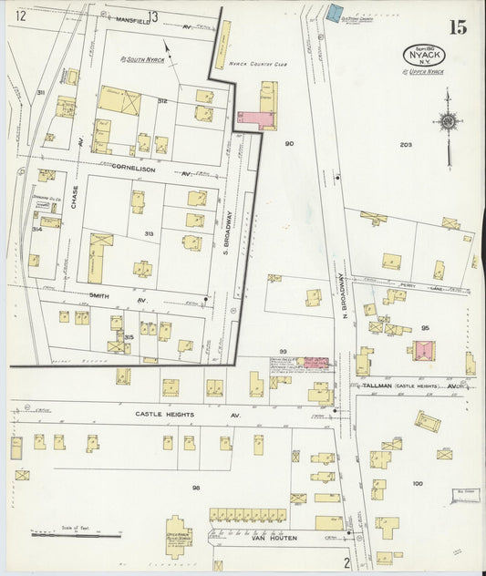 Sanborn Fire Insurance Map from Nyack, Rockland County, New York (1910), Sheet #0015 - Historic Sanborn Fire Insurance Map Print, vintage old map wall art, antique decor, genealogy gift, New York New York map