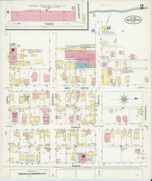 Sanborn Fire Insurance Map from Wellsburg, Brooke County, West Virginia (1907), Sheet #0002 - Historic Sanborn Fire Insurance Map Print, vintage old map wall art, antique decor, genealogy gift, West Virginia West Virginia map