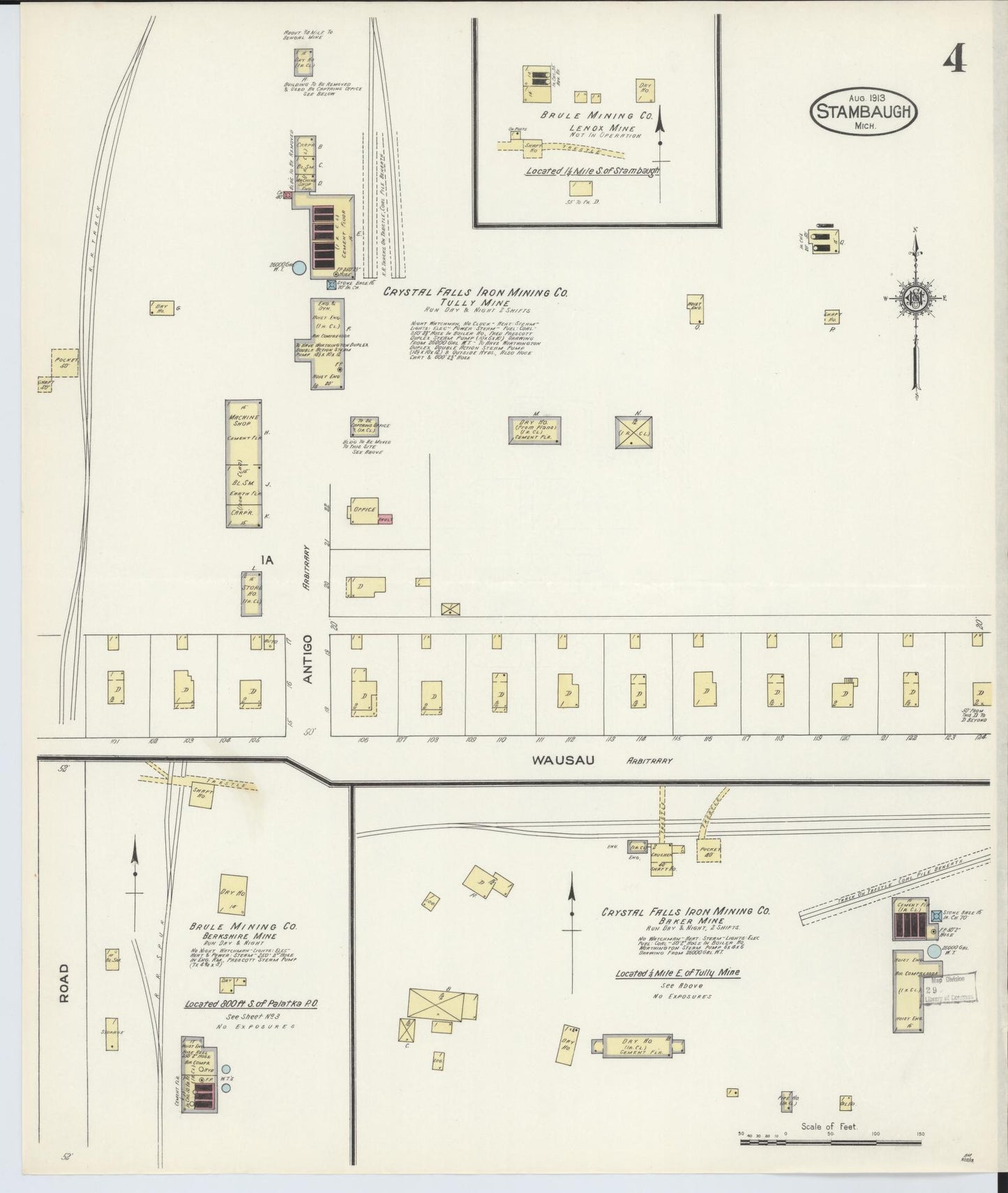 Sanborn Fire Insurance Map from Stambaugh, Iron County, Michigan (1913), Sheet #0004 - Historic Sanborn Fire Insurance Map Print, vintage old map wall art, antique decor, genealogy gift, Michigan Michigan map