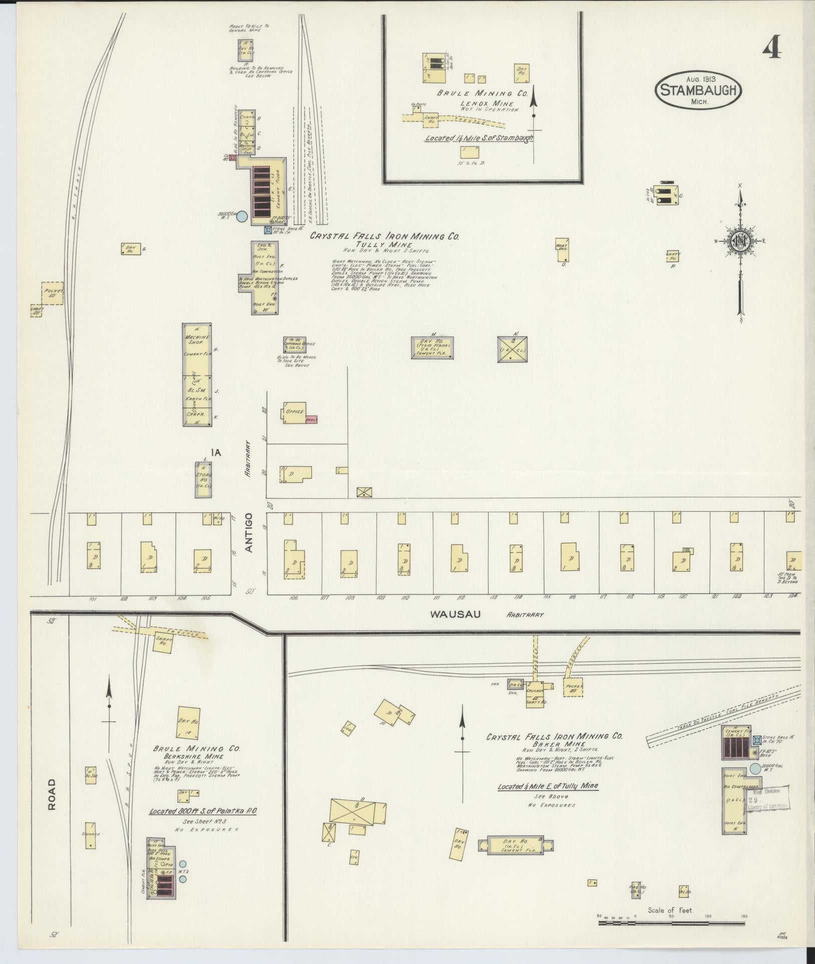 Sanborn Fire Insurance Map from Stambaugh, Iron County, Michigan (1913), Sheet #0004 - Historic Sanborn Fire Insurance Map Print, vintage old map wall art, antique decor, genealogy gift, Michigan Michigan map