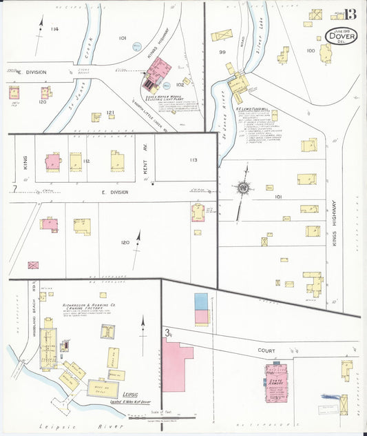 Sanborn Fire Insurance Map from Dover, Kent County, Delaware (1919), Sheet #0013 - Historic Sanborn Fire Insurance Map Print, vintage old map wall art, antique decor, genealogy gift, Delaware Delaware map