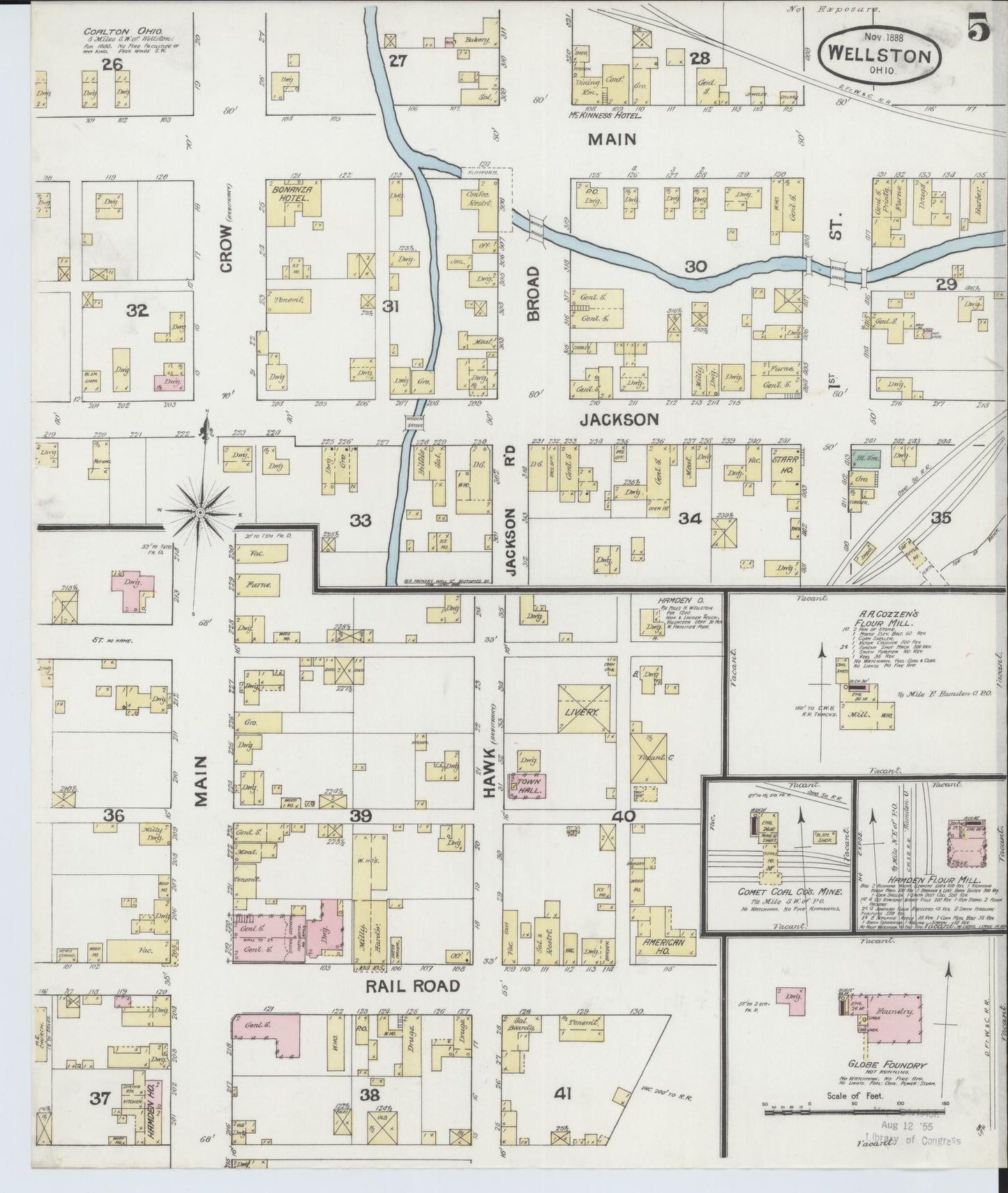 Sanborn Fire Insurance Map from Wellston, Jackson County, Ohio (1888), Sheet #0005 - Complete Map Set gallery image, historic Sanborn map, vintage wall art, Ohio Ohio