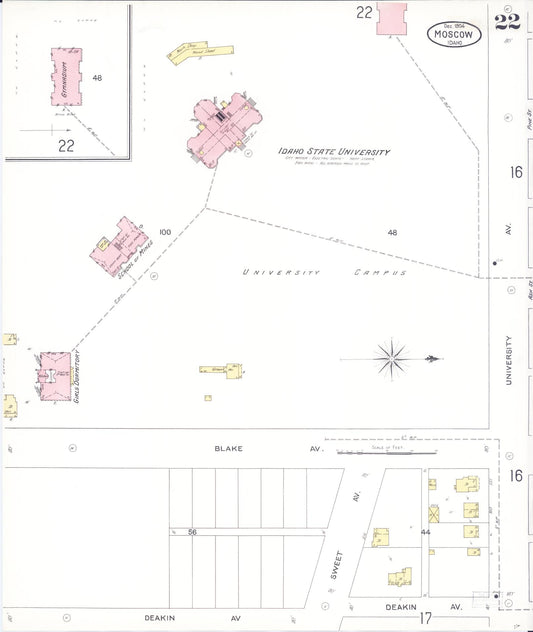 Sanborn Fire Insurance Map from Moscow, Latah County, Idaho (1904), Sheet #0022 - Historic Sanborn Fire Insurance Map Print, vintage old map wall art, antique decor, genealogy gift, Idaho Idaho map