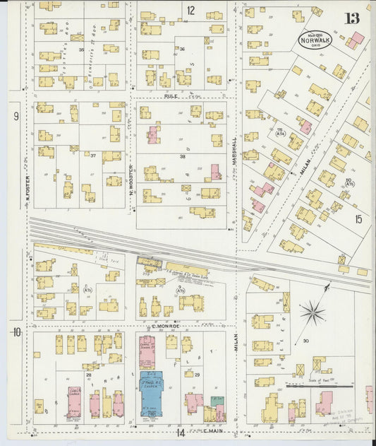 Sanborn Fire Insurance Map from Norwalk, Huron County, Ohio (1906), Sheet #0013 - Historic Sanborn Fire Insurance Map Print, vintage old map wall art, antique decor, genealogy gift, Ohio Ohio map