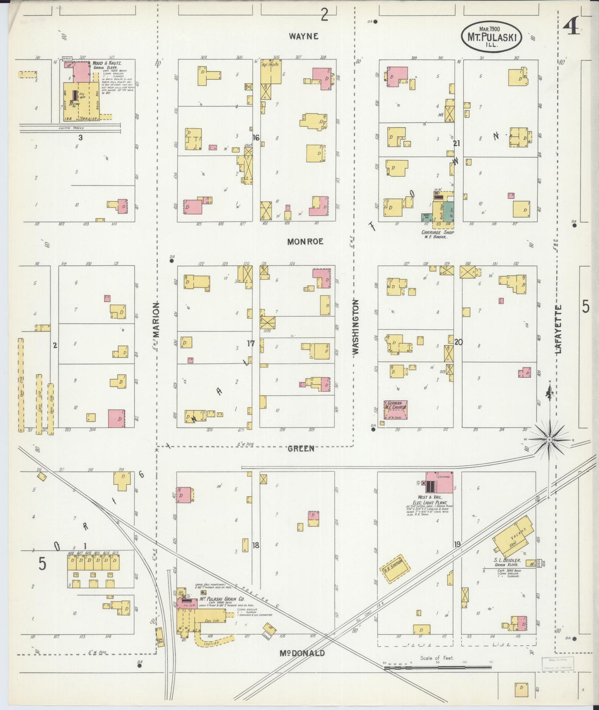 Sanborn Fire Insurance Map from Mount Pulaski, Logan County, Illinois (1900), Sheet #0004 - Historic Sanborn Fire Insurance Map Print, vintage old map wall art, antique decor, genealogy gift, Illinois Illinois map