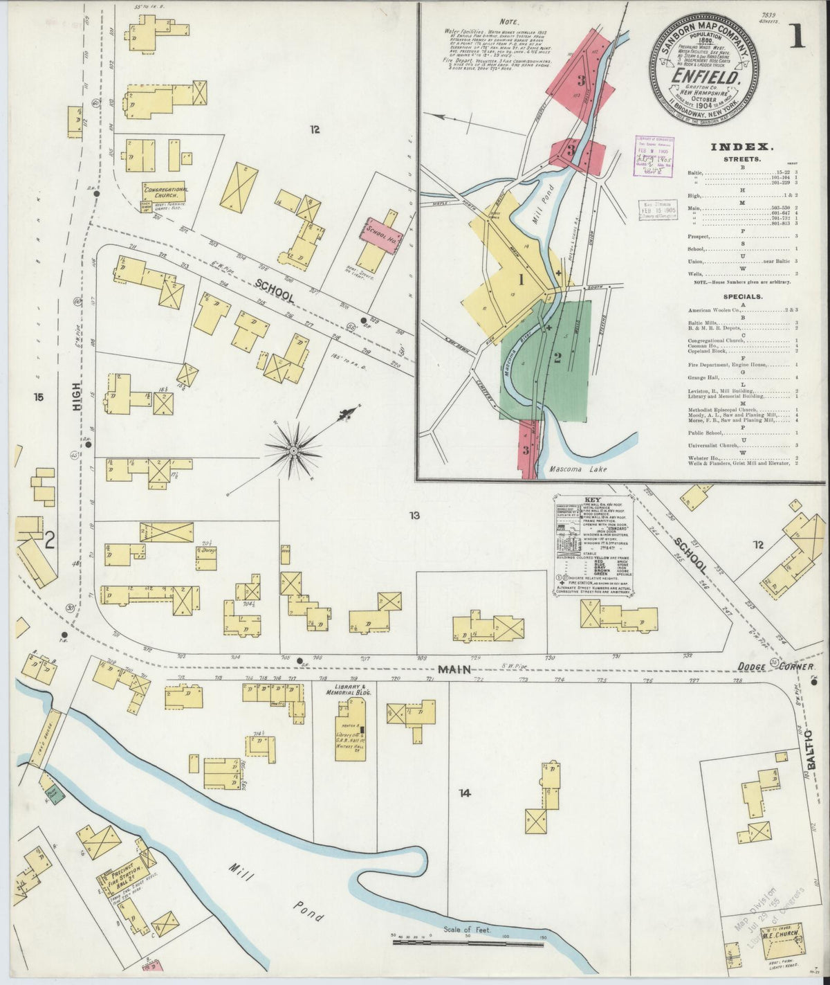 Sanborn Fire Insurance Map from Enfield, Grafton County, New Hampshire (1904), Sheet #0001 - Historic Sanborn Fire Insurance Map Print, vintage old map wall art, antique decor, genealogy gift, New Hampshire New Hampshire map