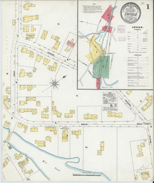 Sanborn Fire Insurance Map from Enfield, Grafton County, New Hampshire (1904), Sheet #0001 - Historic Sanborn Fire Insurance Map Print, vintage old map wall art, antique decor, genealogy gift, New Hampshire New Hampshire map