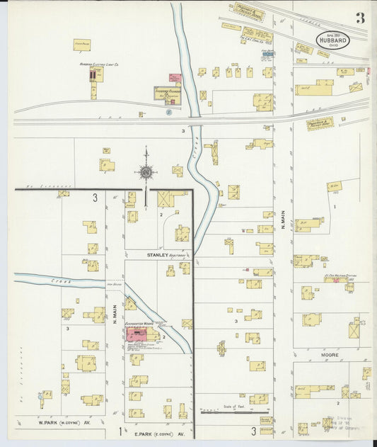Sanborn Fire Insurance Map from Hubbard, Trumbull County, Ohio (1911), Sheet #0003 - Historic Sanborn Fire Insurance Map Print, vintage old map wall art, antique decor, genealogy gift, Ohio Ohio map