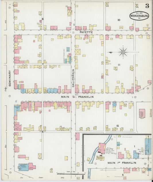 Sanborn Fire Insurance Map from Mercersburg, Franklin County, Pennsylvania (1891), Sheet #0003 - Historic Sanborn Fire Insurance Map Print, vintage old map wall art, antique decor, genealogy gift, Pennsylvania Pennsylvania map