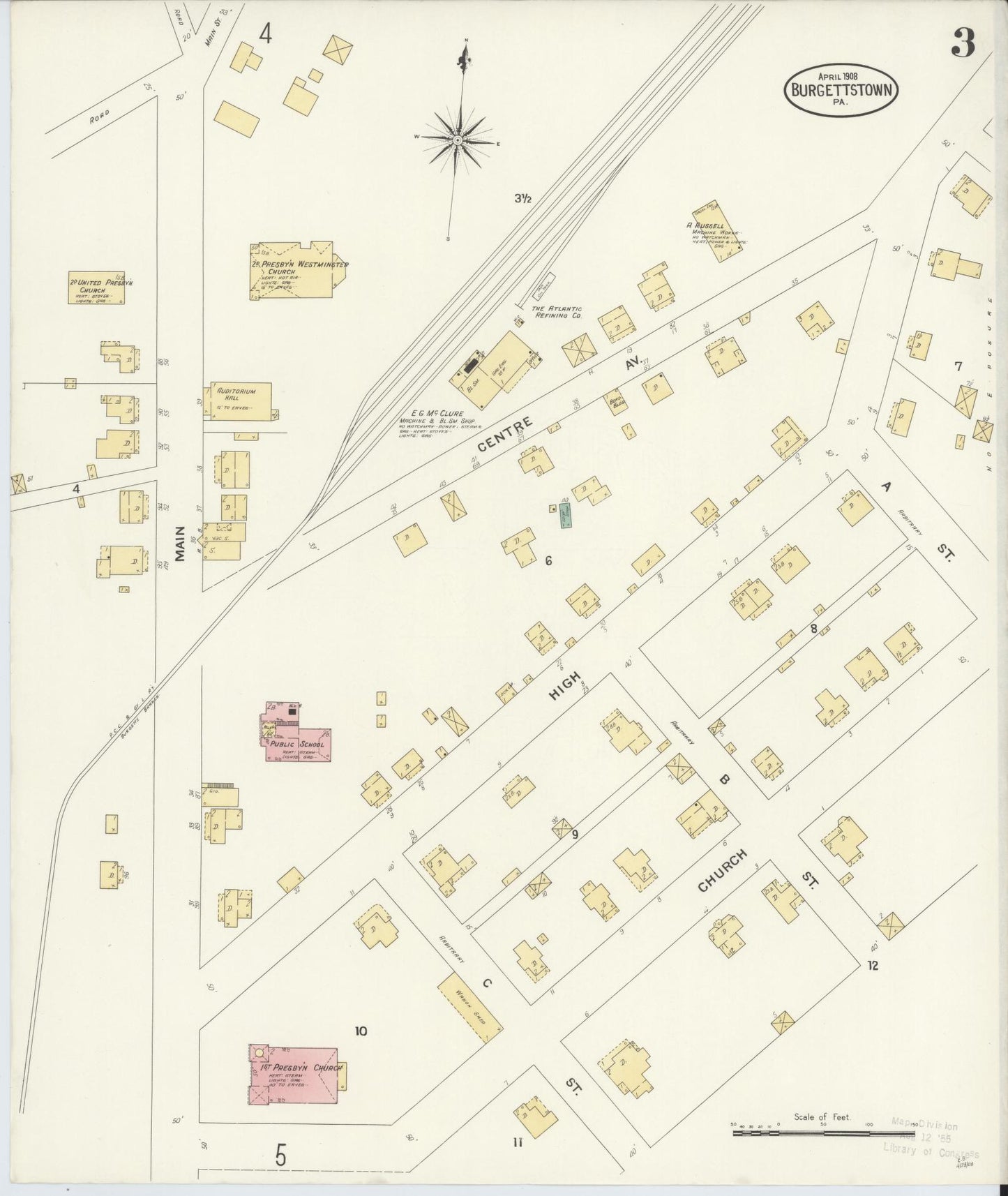 Sanborn Fire Insurance Map from Burgettstown, Washington County, Pennsylvania (1908), Sheet #0003 - Historic Sanborn Fire Insurance Map Print, vintage old map wall art, antique decor, genealogy gift, Pennsylvania Pennsylvania map