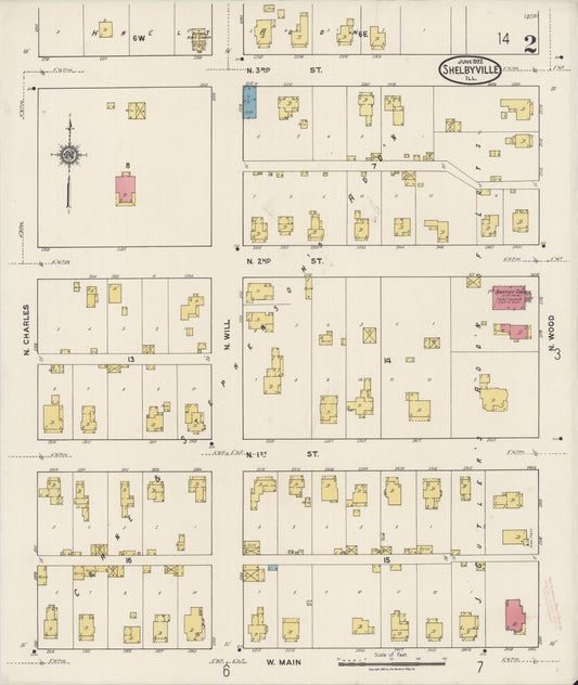 Sanborn Fire Insurance Map from Shelbyville, Shelby County, Illinois (1922), Sheet #0002 - Historic Sanborn Fire Insurance Map Print, vintage old map wall art, antique decor, genealogy gift, Illinois Illinois map