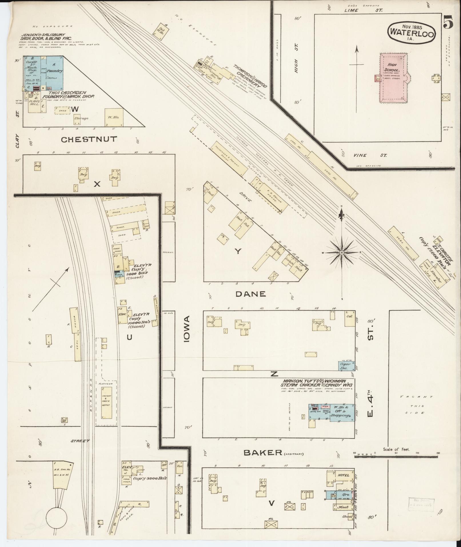 Sanborn Fire Insurance Map from Waterloo, Black Hawk County, Iowa (1885), Sheet #0005 - Historic Sanborn Fire Insurance Map Print