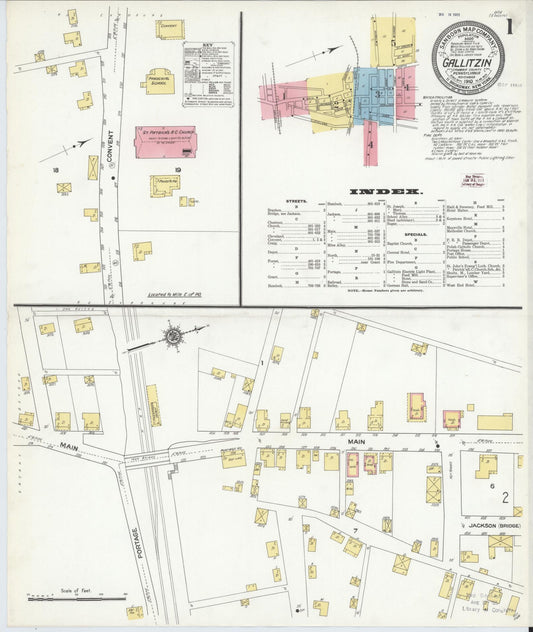 Sanborn Fire Insurance Map from Gallitzin, Cambria County, Pennsylvania (1910), Sheet #0001 - Historic Sanborn Fire Insurance Map Print, vintage old map wall art, antique decor, genealogy gift, Pennsylvania Pennsylvania map