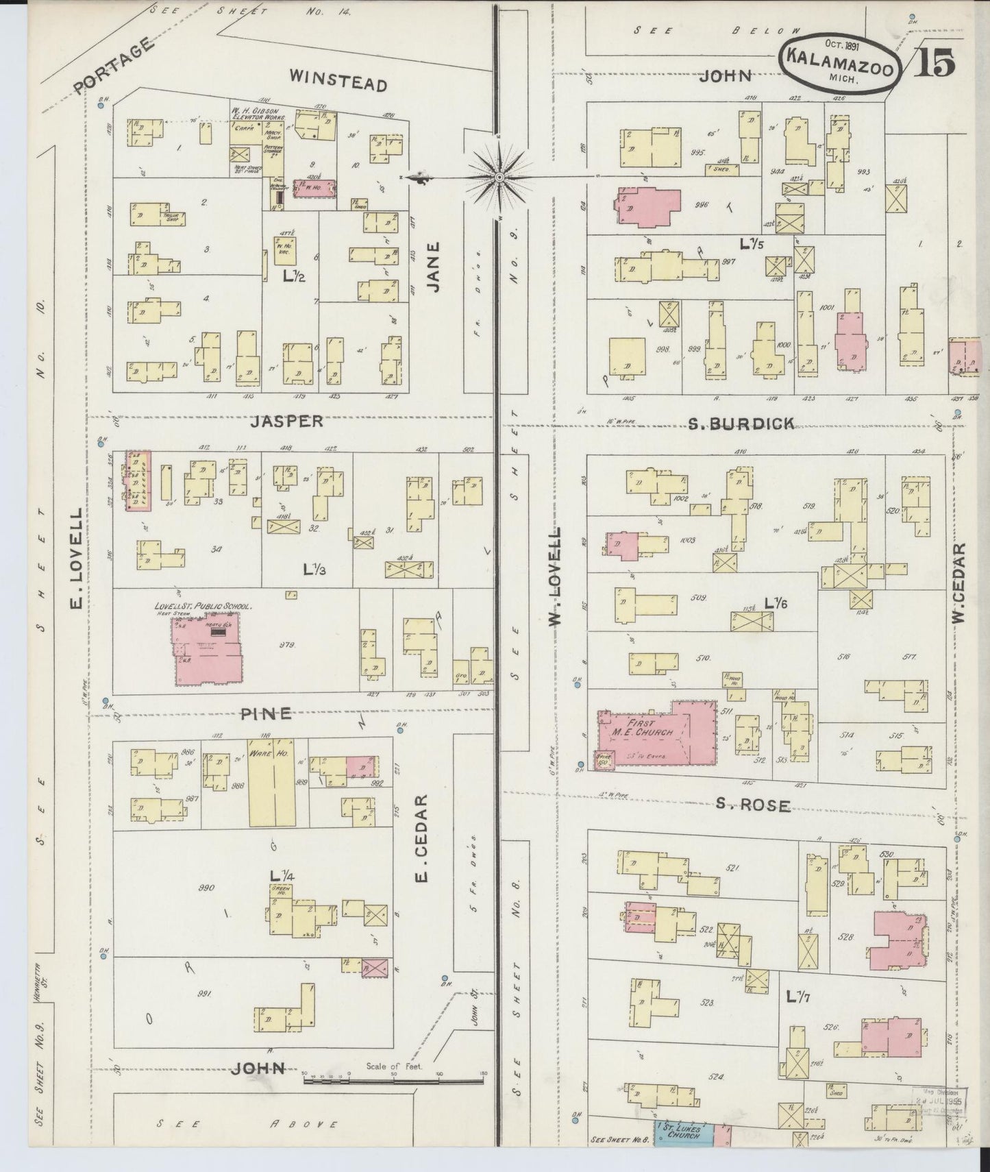 Sanborn Fire Insurance Map from Kalamazoo, Kalamazoo County, Michigan (1891), Sheet #0015 - Complete Map Set gallery image, historic Sanborn map, vintage wall art, Michigan Michigan