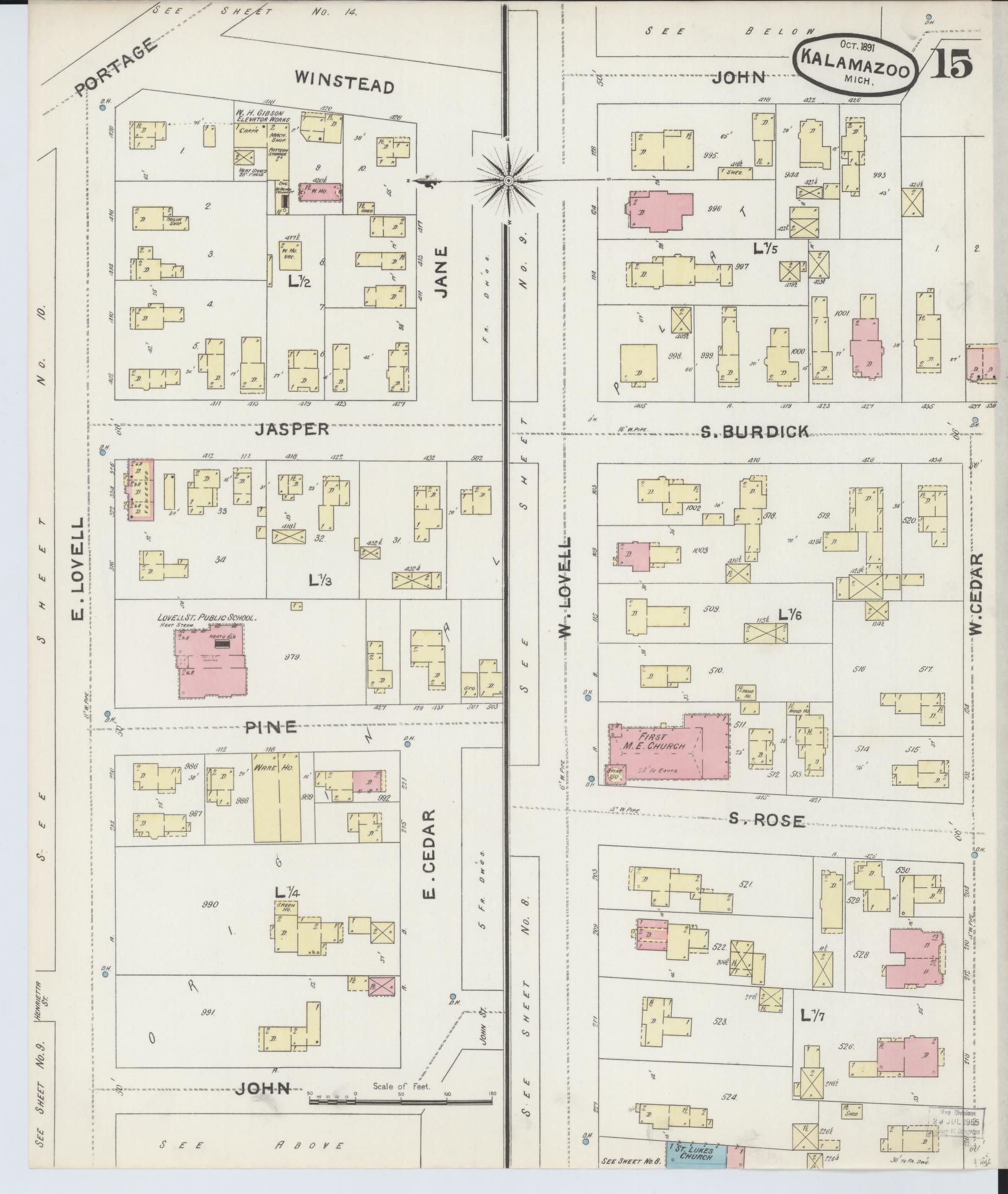 Sanborn Fire Insurance Map from Kalamazoo, Kalamazoo County, Michigan (1891), Sheet #0015 - Complete Map Set gallery image, historic Sanborn map, vintage wall art, Michigan Michigan