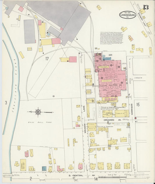 Sanborn Fire Insurance Map from Canonsburg, Washington County, Pennsylvania (1913), Sheet #0013 - Historic Sanborn Fire Insurance Map Print, vintage old map wall art, antique decor, genealogy gift, Pennsylvania Pennsylvania map