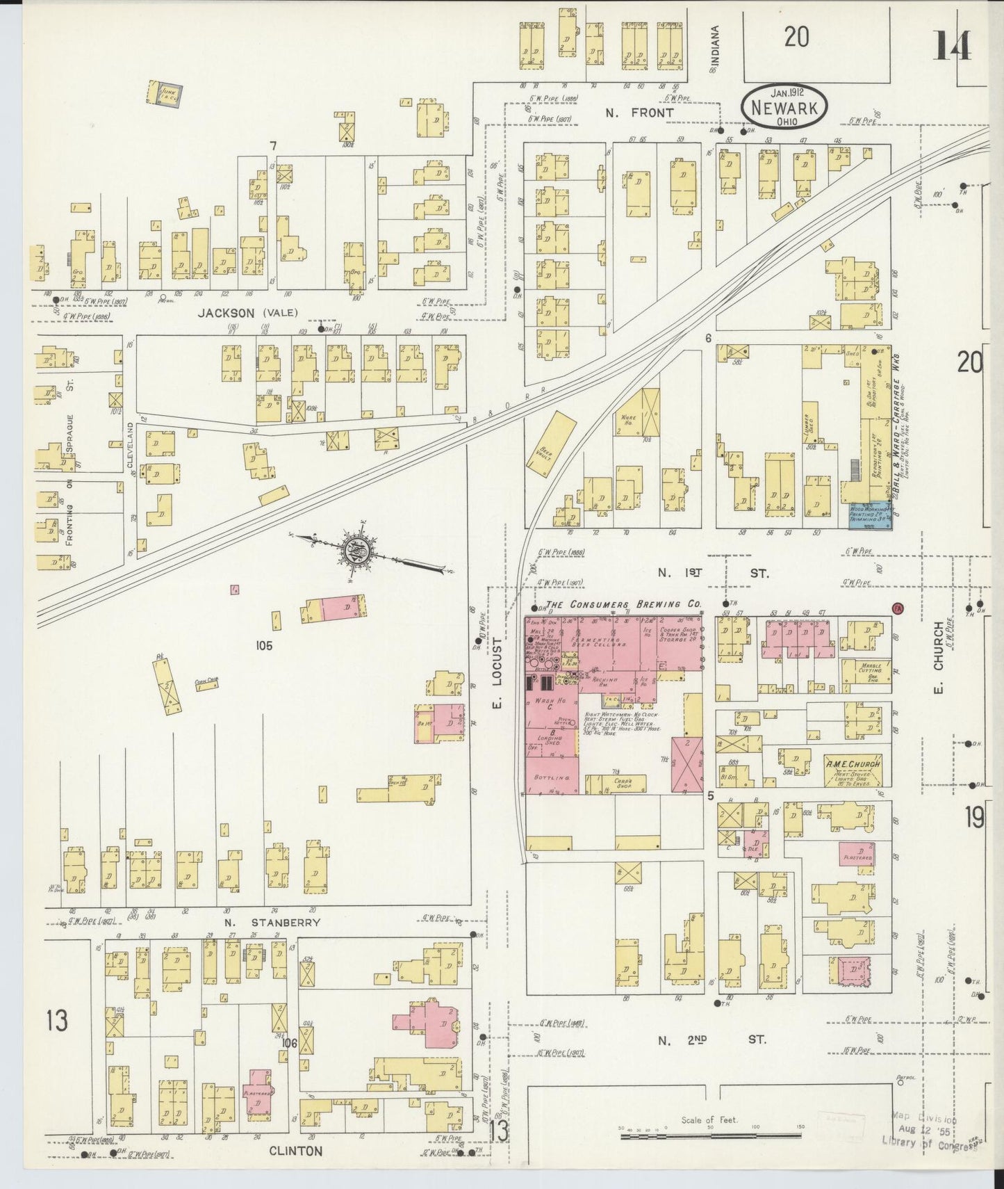 Sanborn Fire Insurance Map from Newark, Licking County, Ohio (1912), Sheet #0014 - Complete Map Set gallery image, historic Sanborn map, vintage wall art, Ohio Ohio