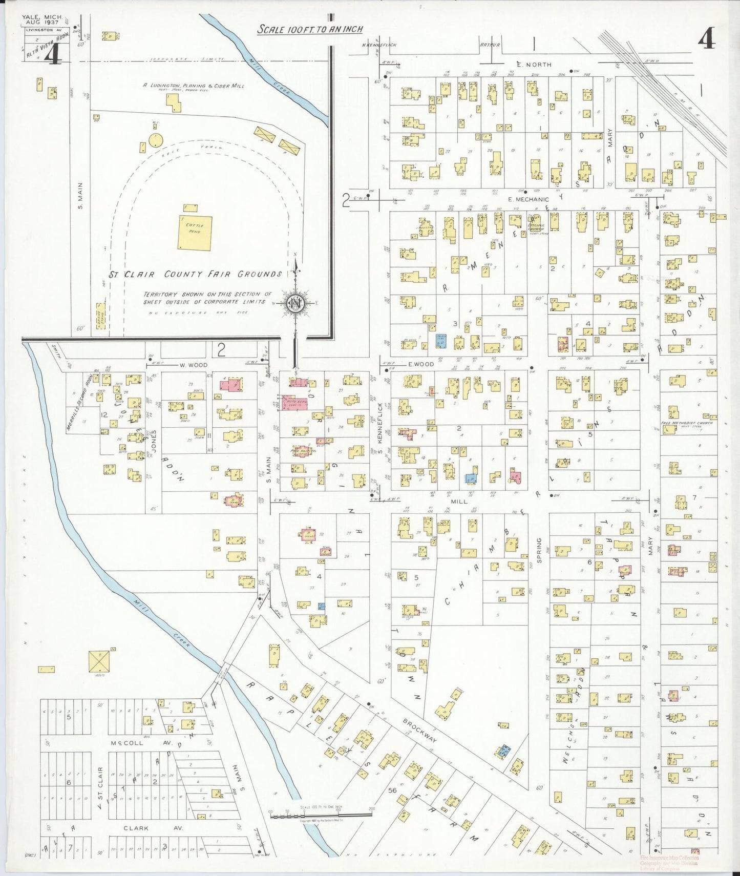 Sanborn Fire Insurance Map from Yale, Saint Clair County, Michigan (1937), Sheet #0004 - Historic Sanborn Fire Insurance Map Print, vintage old map wall art, antique decor, genealogy gift, Michigan Michigan map