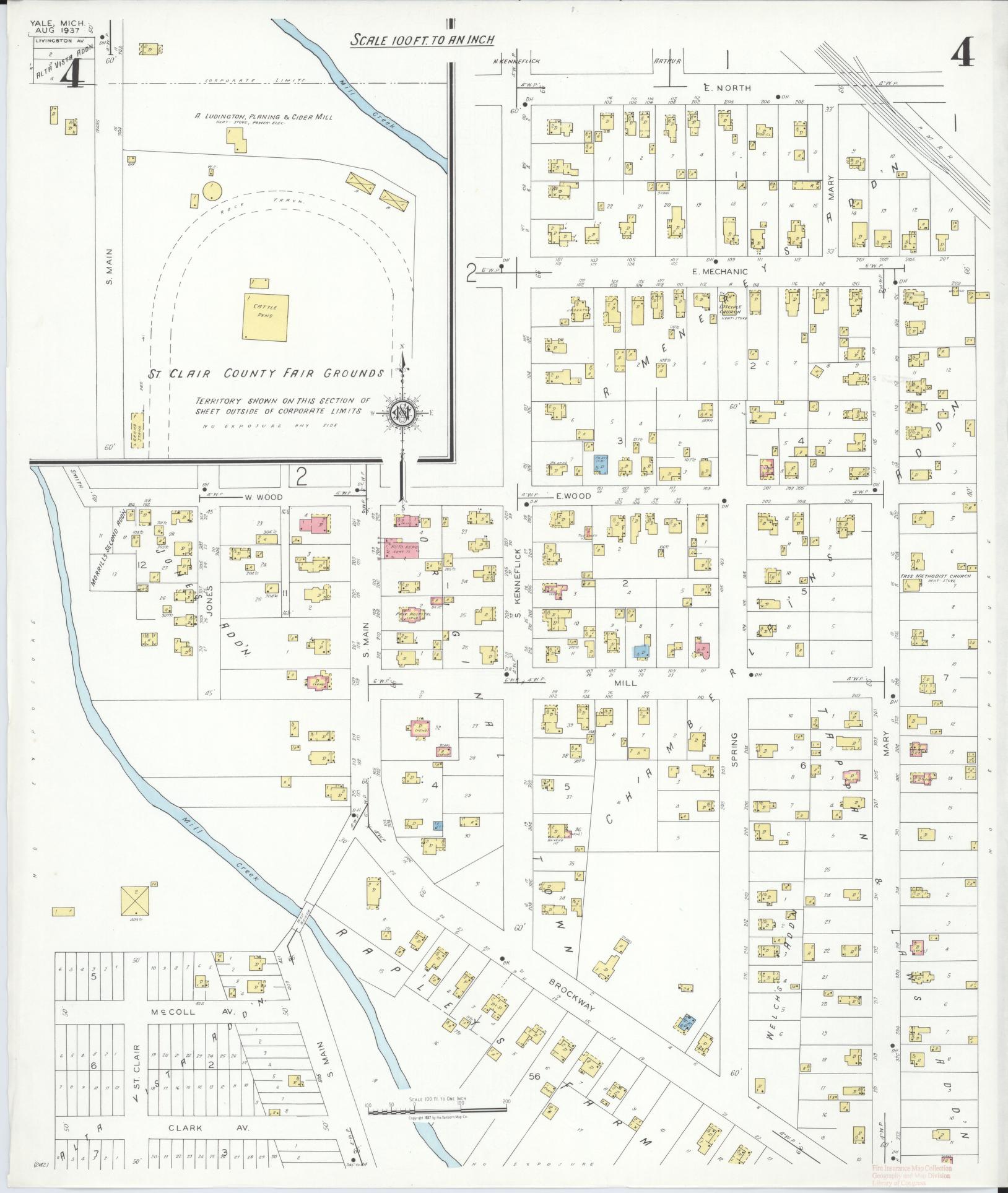 Sanborn Fire Insurance Map from Yale, Saint Clair County, Michigan (1937), Sheet #0004 - Historic Sanborn Fire Insurance Map Print, vintage old map wall art, antique decor, genealogy gift, Michigan Michigan map